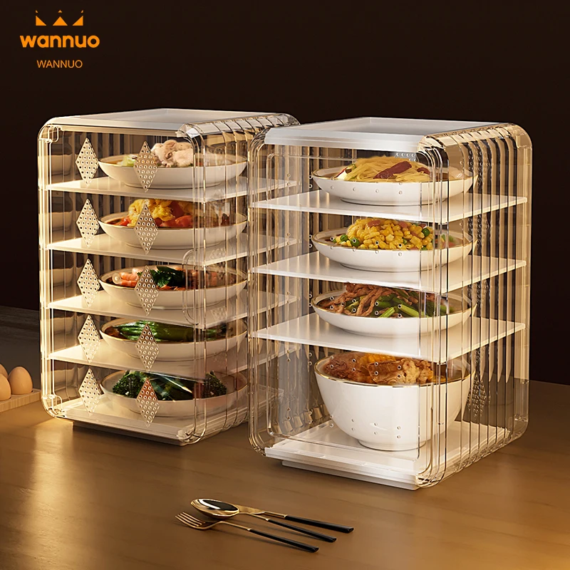 Wannuo 2/5 Layers Plastic Food Cover Dustproof Insect-proof Kitchen Storage Rack with Large Opening Height Adjustable