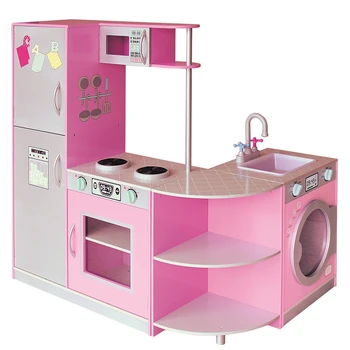 High Quality Kids Girls Pink Wooden Furniture Cooking Play Kitchen Toys Set