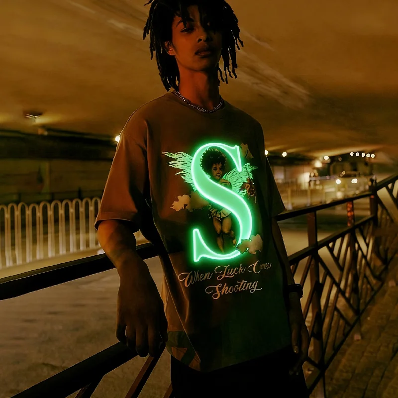100% Cotton Glow in the Dark Oversized Knitted Reflective Printing T-Shirt for Night Events Running Men Jogging gallery 3