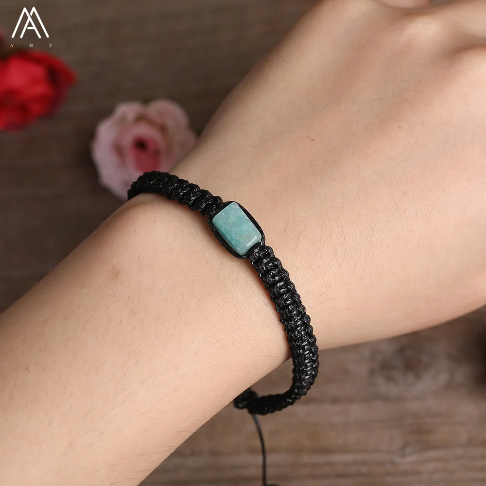 Black String Single Bracelet , Handmade Cylinder Stone Beads Bracelets Fashion Jewelry