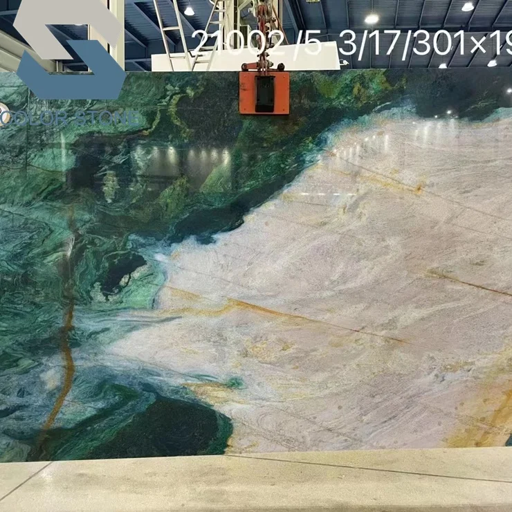 Beautiful Exotic Rare Multicolor Stone Backlit Green Portomare Quartzite Slabs Bookmatched Wall