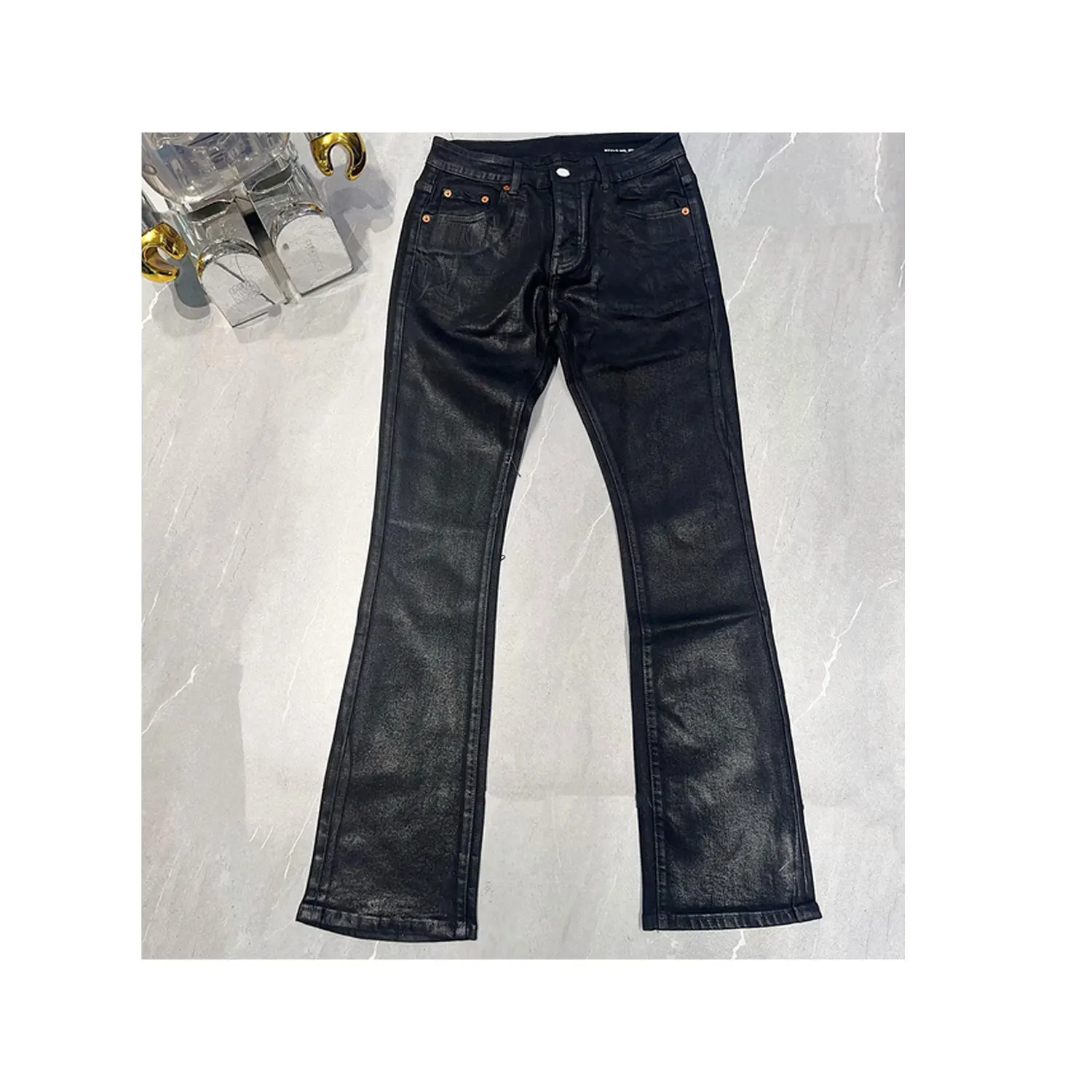 Wholesale Top Quality Ready Stock Fast Shipping Black Wax Jeans