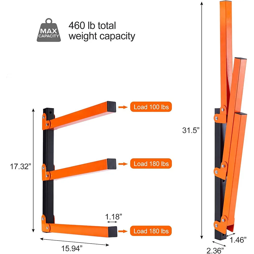 3level Metal Wall Mount Lumber Storage Rack Wood Organizer Rack Lumber