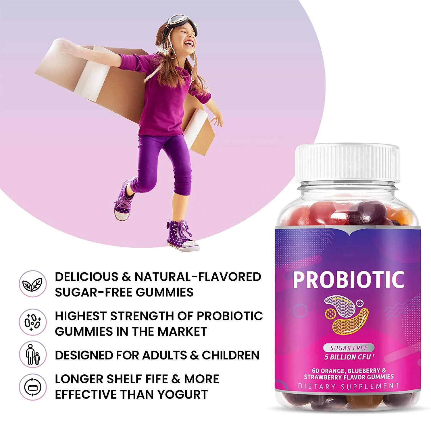 Пробиотики без сахара, жевательные резинки, пробиотики высокой мощности, Жевательная пищеварительная поддержка, иммунная система, веганские пробиотики, добавки