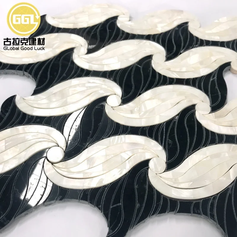 High Quality Irregular Shape Marble Mix Shell Waterjet Mosaic Tile