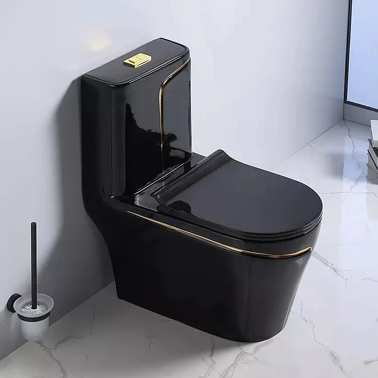 Custom colors luxury s trap/p trap bathroom commode wc toilet bowl and sink one piece ceramic sanitary ware black toilet set factory