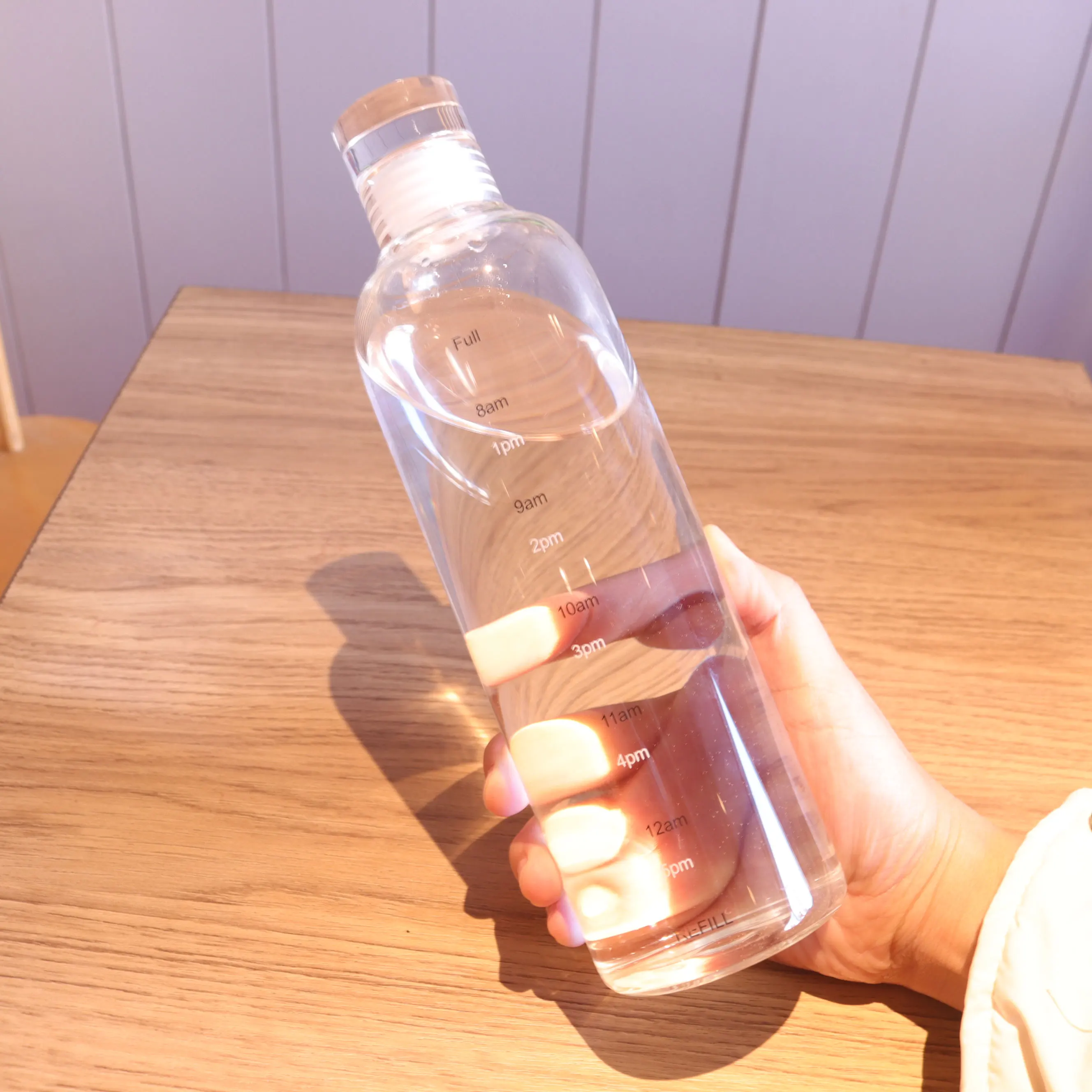 500ml Time Marker Private Label Timer Juice Tumbler Glasses Borosilicate Blue Transparent Glass Water Bottle with Time