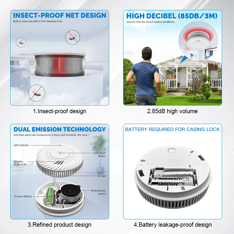 85Db Smart Wifi Smoke Leak Alarm Fire Alarm Sensor Wireless Tuya Intelligent Photoelectric Smoke Detector