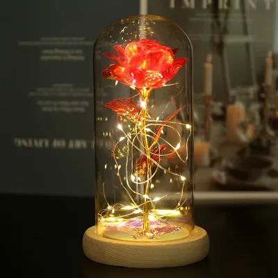 Christmas Valentine Gift LED Light String Rose Gold Home Decoration Champagne Glasses Rose Gold Preserved Roses