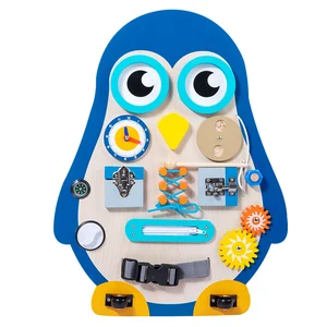 2026 Customized Wooden Hobbies Activity Penguin Busy Board Colorful Sensory Montessori Learning Toys for Kids Boys Girls