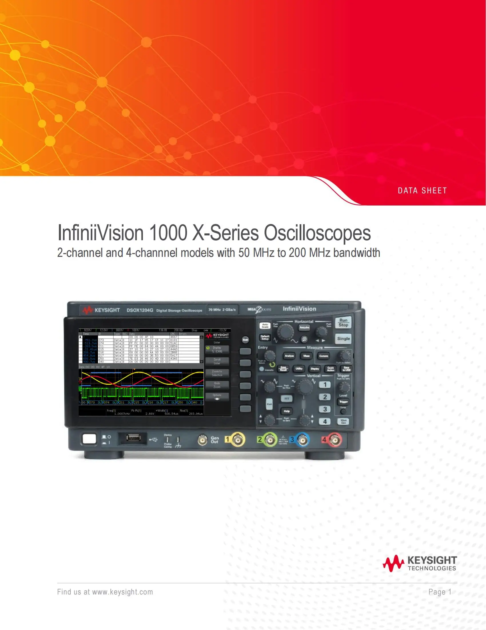 Keysight Dsox1202a Basic Oscilloscope 70/100/200 Mhz 2 Analog Channels ...