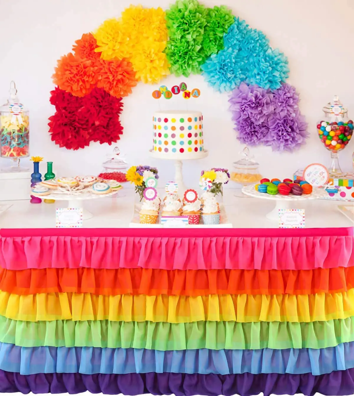 Rectangle T or Round Tutu Table Skirting for Party Wedding Birthday 6 Layer rainbow Ruffled Table Skirt