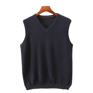 100% Cashmere Woolen Pullover Men Autumn Sleeveless Lantern Sleeve Business Custom Woven Halter Solid Pattern Casual Design