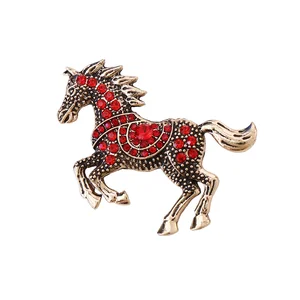 Hot-selling Fashion Light Luxury Vintage Enamel Alloy Horse Rhinestone Animal Brooch Anti-Running Dress Corsage Jewelry Plating