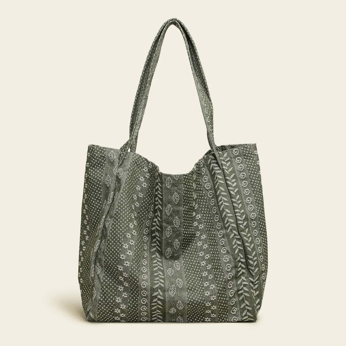 Canvas Shoulder Bag Ethnic Plant Large Capacity Lightweight Soft Tote Handbag for Vacation, Custom Logo & OEM/ODM Welcome