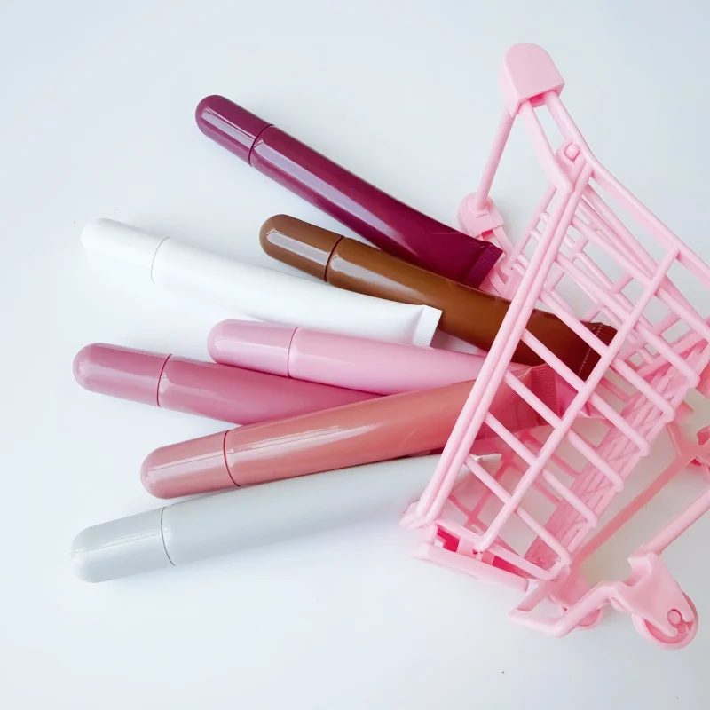 C-Custom 10ml 20ml Squeeze Tube for Lip Gloss Lipstick Lip Balm  Roll on Eye Cream Packaging White Pink Plastic PE Material