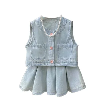 2024 summer baby girl dresses new style fashion casual denim suit soft two-piece set baby princess dress