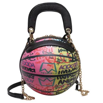 Wholesale Fashion Black Graffiti Bag Personalised Sac En Ballon De Basket Letter Printing Pu Leather Basketball Graffiti Handbag