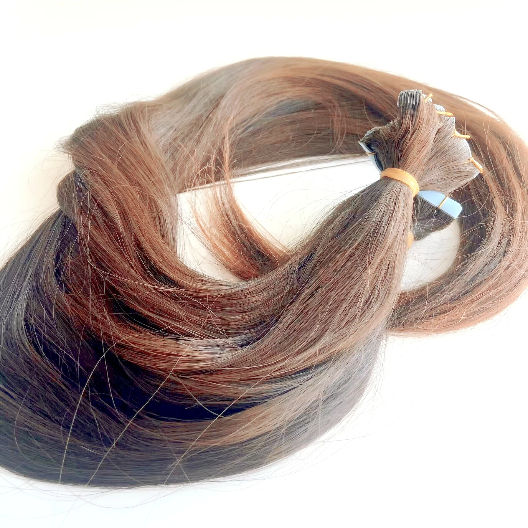 Nature Brown Color Double Layer Genius Weft Hair Extensions Twin Tab Extensions Weft with Hole