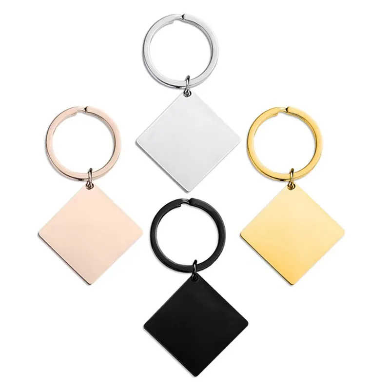 2024  DIY Laser Logo Keyring Blank Square Stainless Steel Keychain