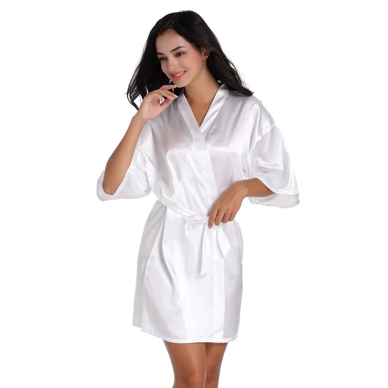 Women Silk Satin Short Night Robe Solid Kimono Fashion Bath Robe Sexy ...