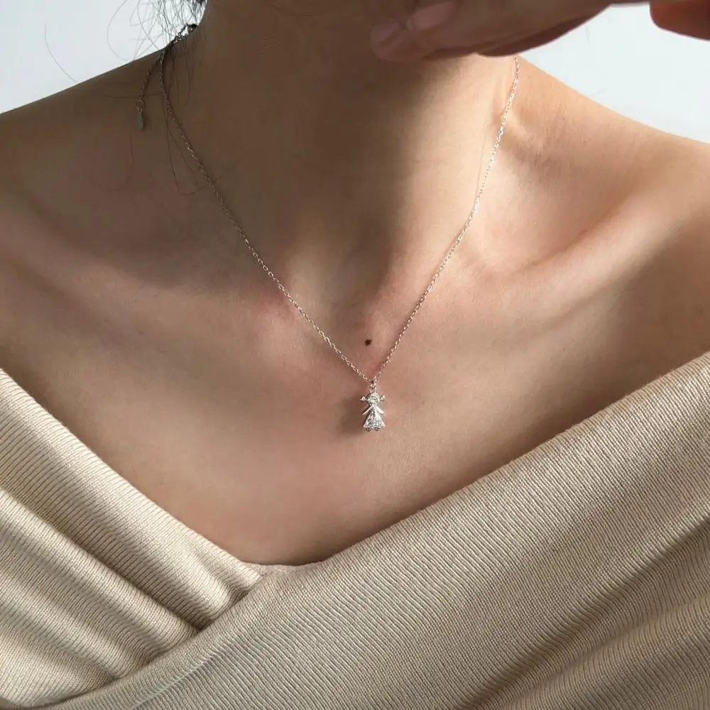 KAKODIY little girl doll pendant luxury 18K gold plated zircon necklace 925 sterling silver jewelry detail 3