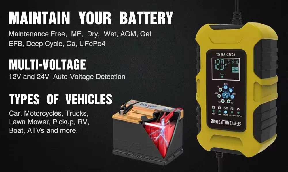 Hot Sale 12v 10a 24v 5a Smart Battery Car Charger Portable Car Bettery