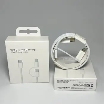 60W Two-in-One Fast Charging Data Cable Braided for Apple Android for Huawei Mobile Phones PD Fast Charging USB Type-C