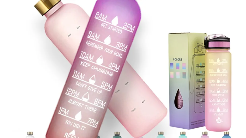 Custom Bpa Free Plastic Eco Friendly Water Bottle Time Stamp Top Seller 32 Oz Motivational Water