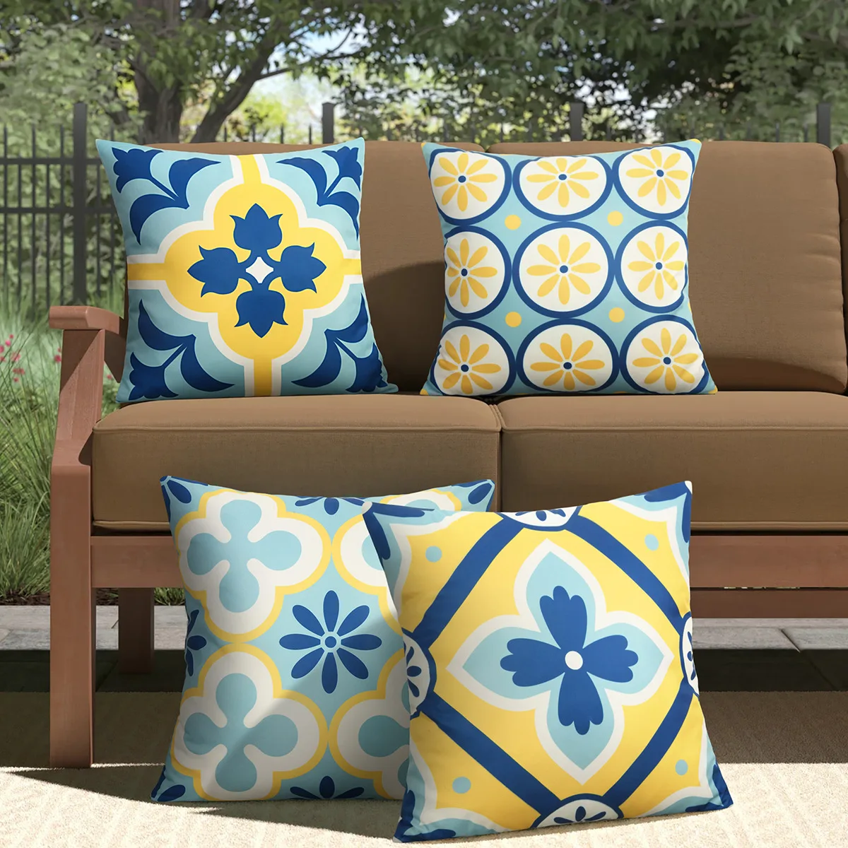 High Quality Bohemian Geometric Style Square Outdoor Cushion Waterproof Floral Pattern Pillow Cover for Camping factory