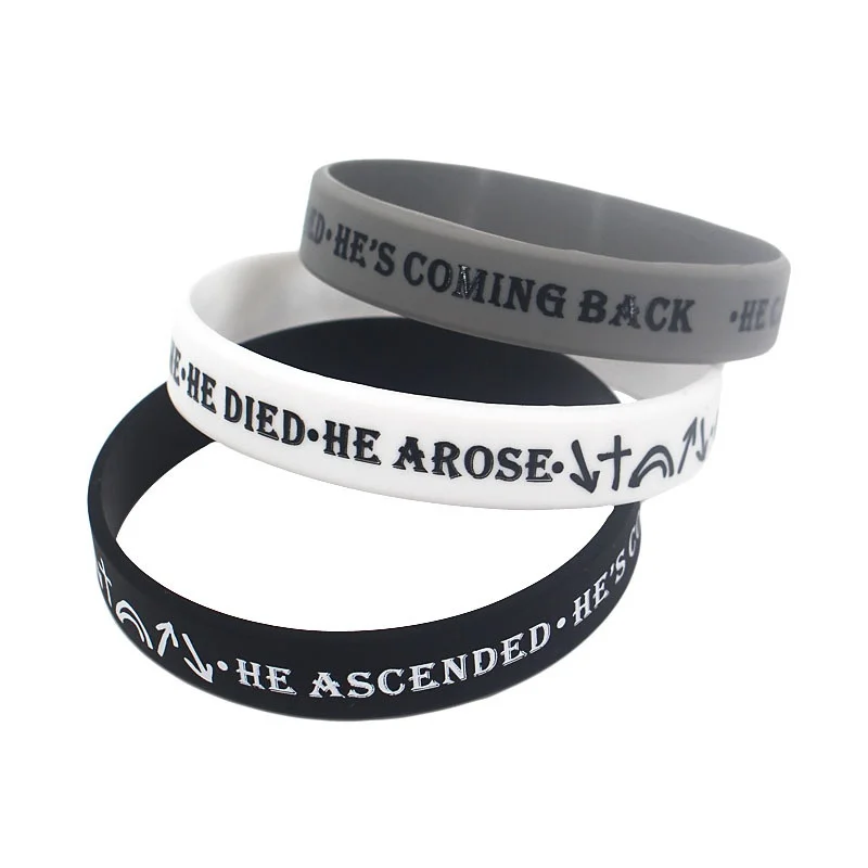 3-piece Set of Fashionable Adult Silicone Wristbands, Faith Quotes, Bible Scriptures, Black and White Gray Wristbands