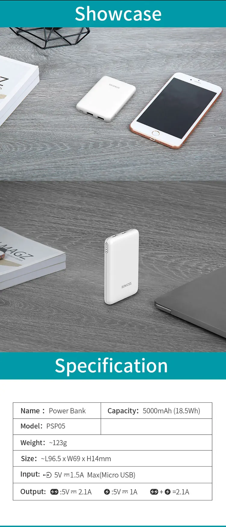 Romoss Pure 05 5000mAh Power Bank with Dual Output