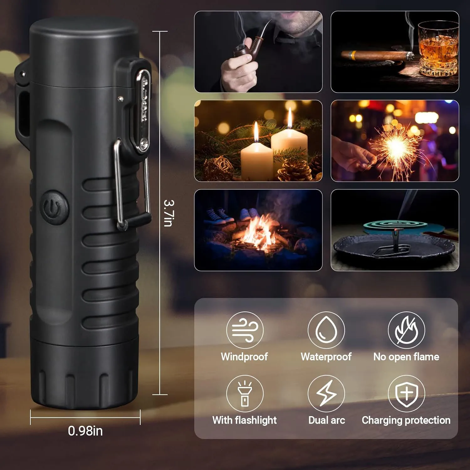 Windproof Arc Lighter Electric Lighter and LED Flashlight