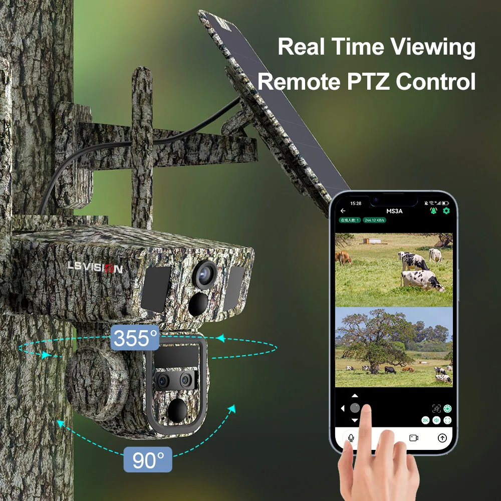 LS VISION Marvelous Series Dual Lens 10X Optical Zoom Dual Network Camouflage Exclusive Appearance CCTV Solar Camera