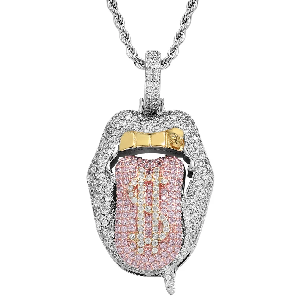 Iced Out Sexy Mouth Pendant newest Dollar Symbol Two Tone Color