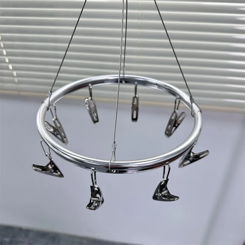 SOLELY Factory's Hot Sale Small Size Metal Round Hanging Drying Rack with 8 Clips Wardrobe Balcony Bathroom Living room