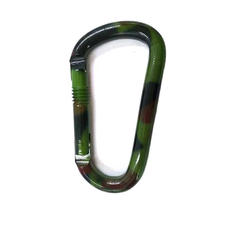 High Quality D-Shaped Carabiner Hook, Army Green Camouflage Aluminum Snap Clip for Outdoor Hammock, Hiking