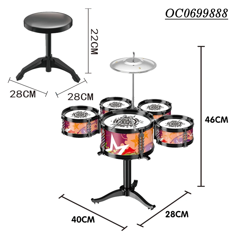 Jazz Drum Set for Musical Instruments Kids Professional Non Toxic with Chair