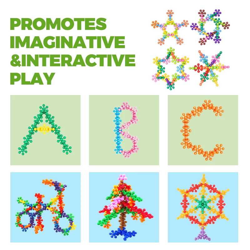 300PCS Building Toys STEM Interlocking Blocks Plastic Connect Block Snowflake Toys
