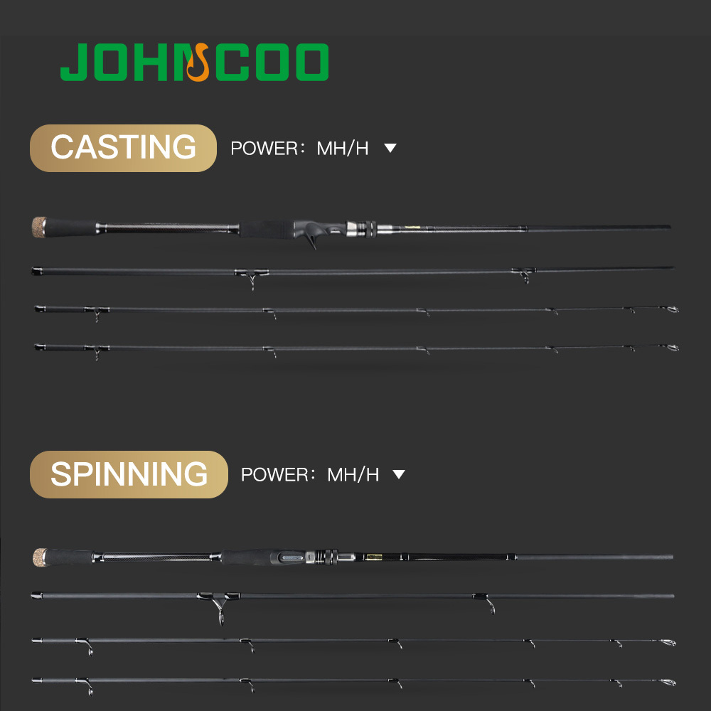 JOHNCOO カーボン製 釣り竿 ブラック 2.7m/3.0m MH/Hパワー 10-45g