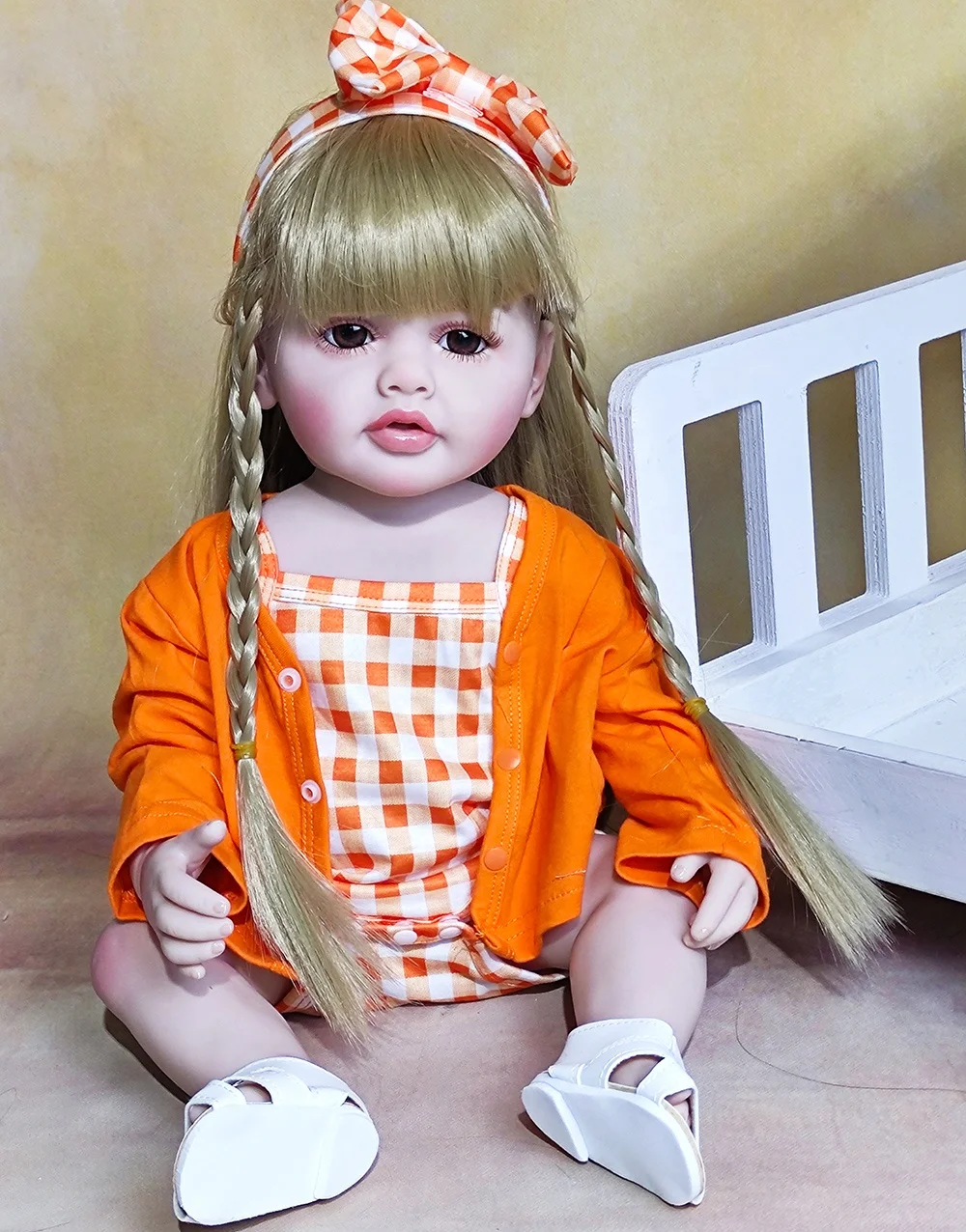 55cm Lifelike Reborn Baby Girl Doll Soft Silicone Long Hair Realistic Princess Toddler Bebe Birthday Gift