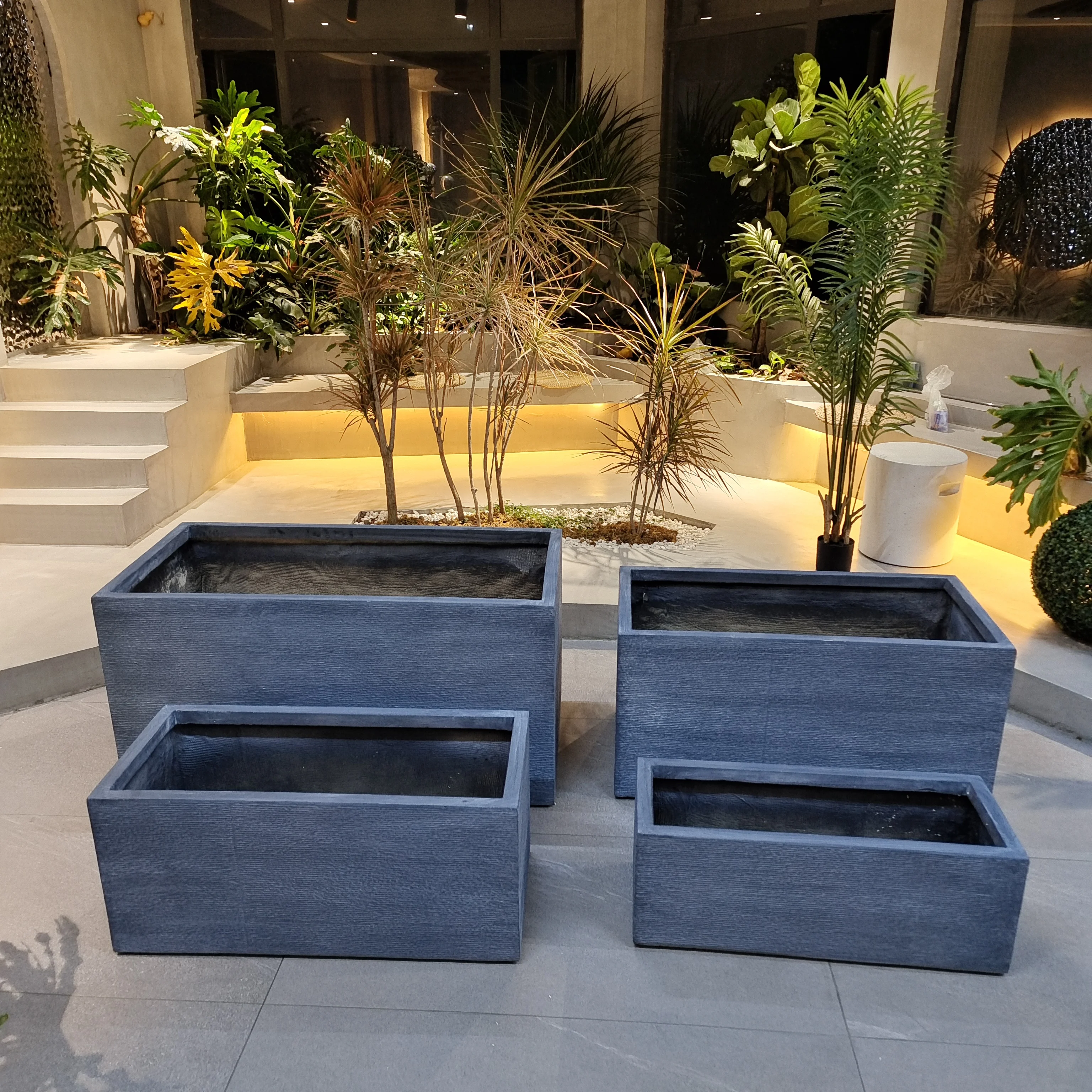Factory Direct Lightweight Durable Outdoor Garden Rocked Stone Rectangle Pots Small Indoor Decorative Plant Pot Hanging Liner