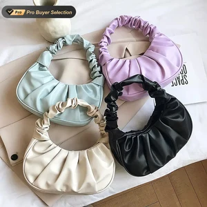 Kalanta Sac Designer PU Leather Wrinkled Retro Ladies Handle Armpit Bag Solid Handbag Rumpled All-match Female Wallet Handbag