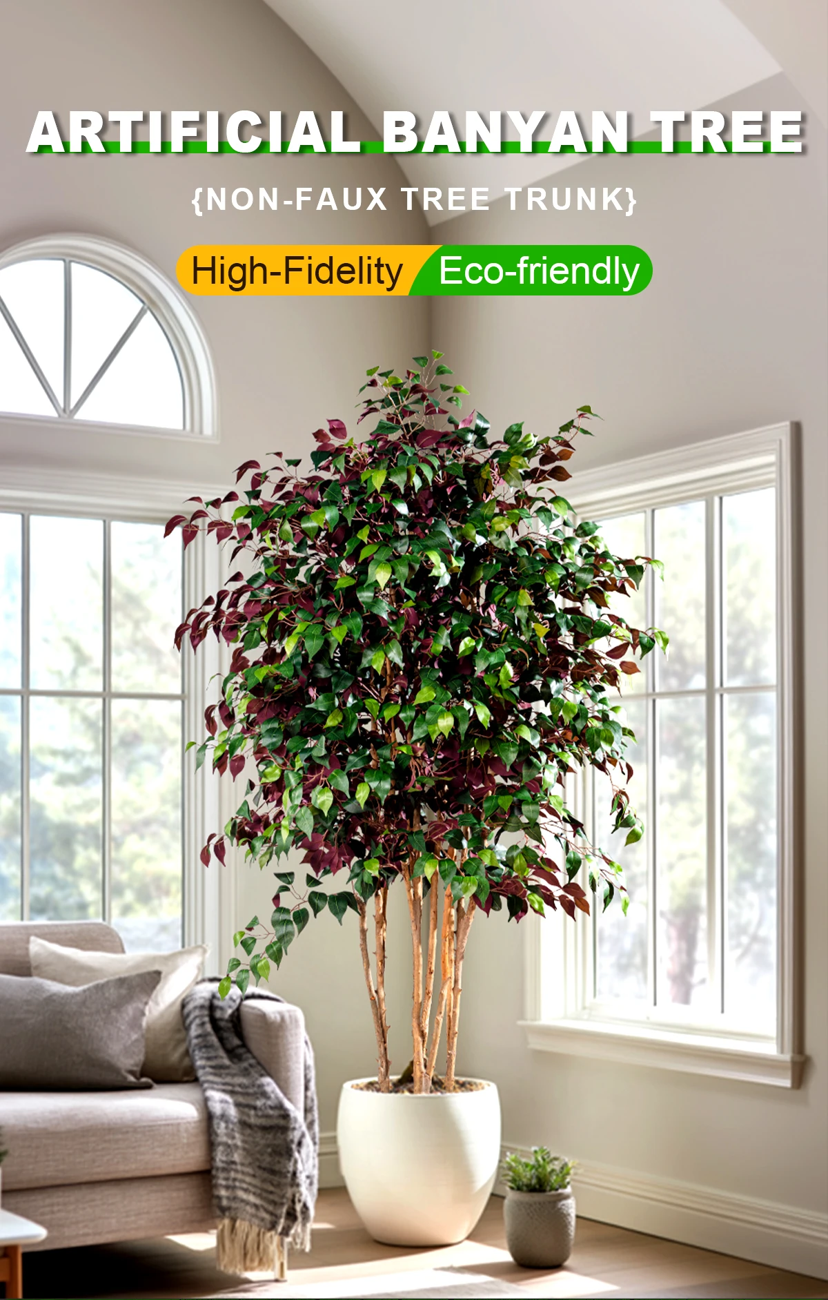 product high quality indoor artificial fig tree bonsai durable plastic faux plant for home office decor for birthday landscape design-2