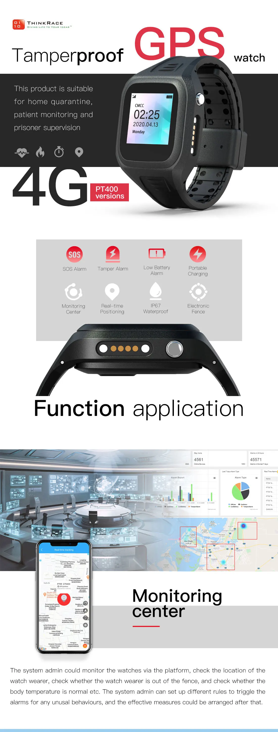 Thinkrace Professional Gps Bracelet 4g Tamper Proof Tracker Gps Power