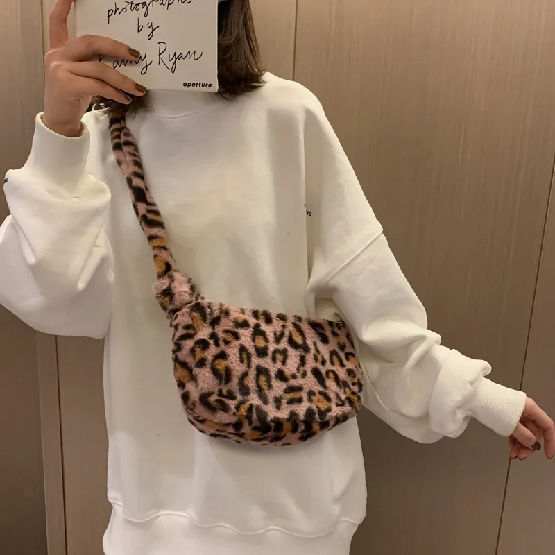 Ladies Stylish Leopard Handbag Faux Fur Shoulder Messenger Phone Purse Tote Bag 