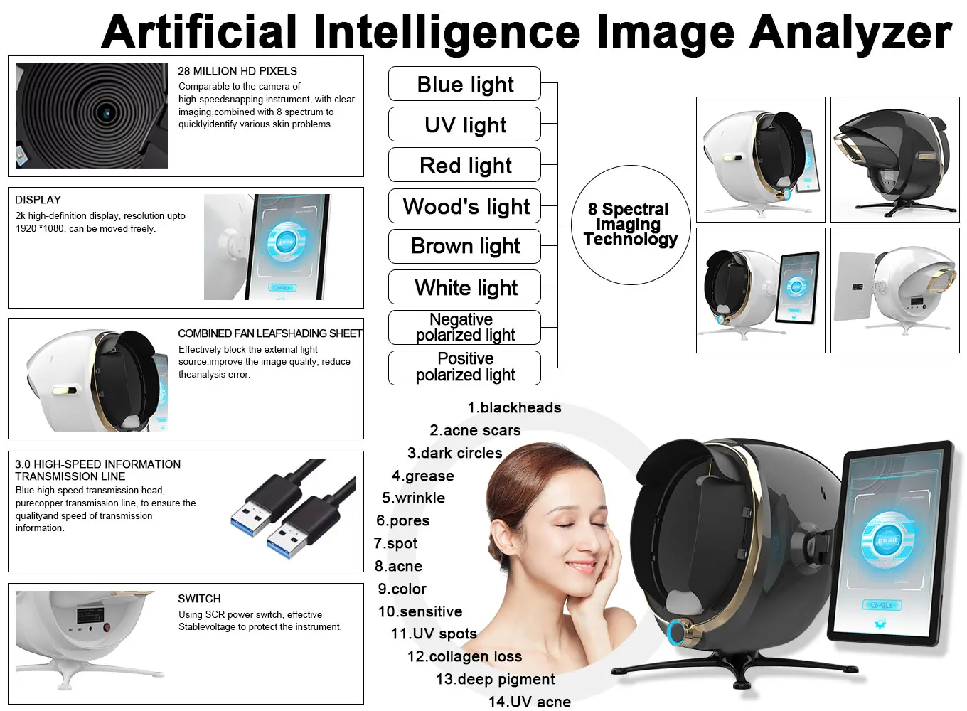 Professional Portable 3d Updated Version Skin Detection Beauty Equipment Facial Skin Analyzer