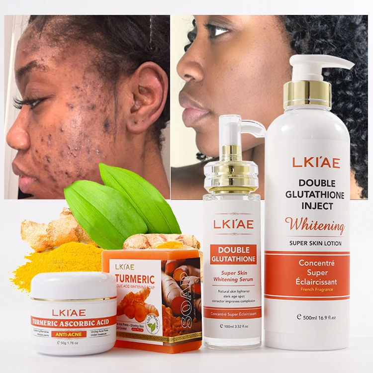 glutathione turmeric Customized Turmeric Black Skin 4pcs Kit Vitamin Glutathione Anti-Aging  Whitening Brightening Hydrating Skin Care Set for Unisex