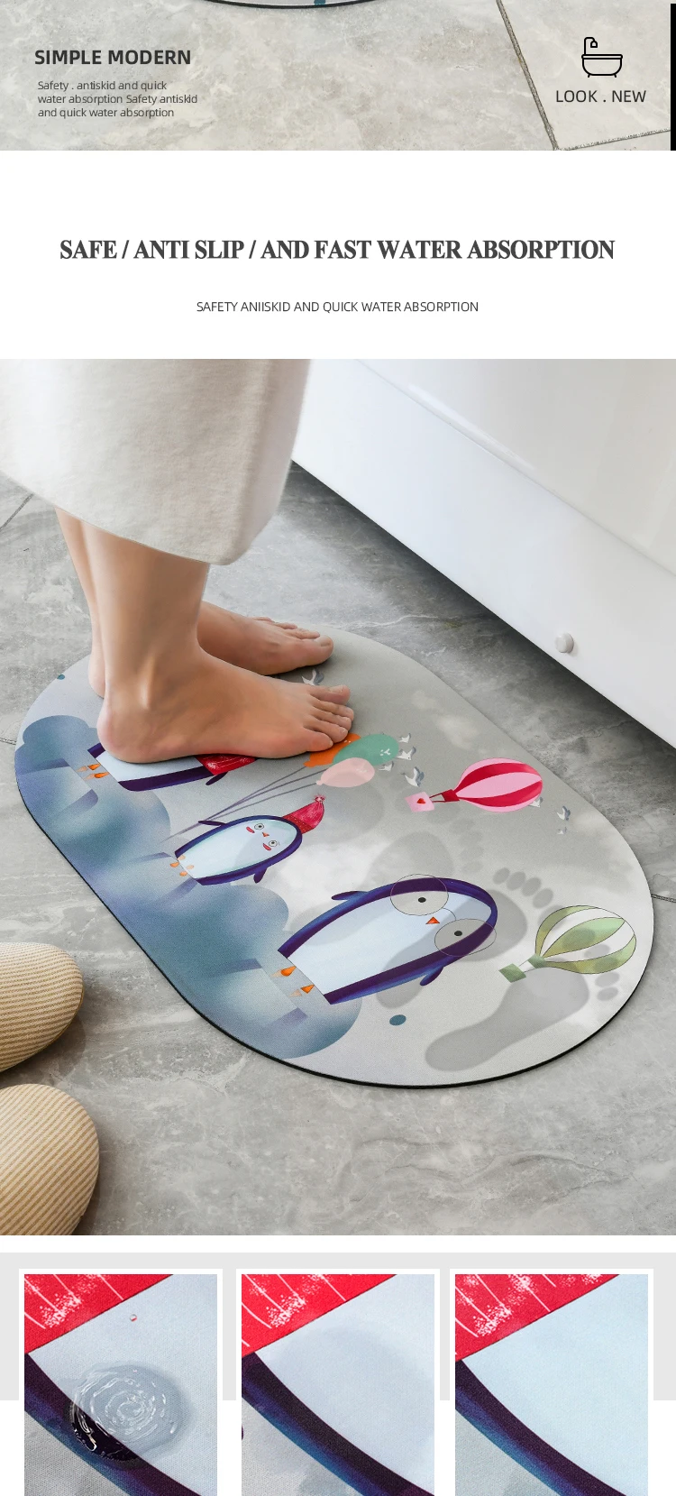 Factory Custom Size Bathroom Mats Water Absorbent Rug Wearresisting