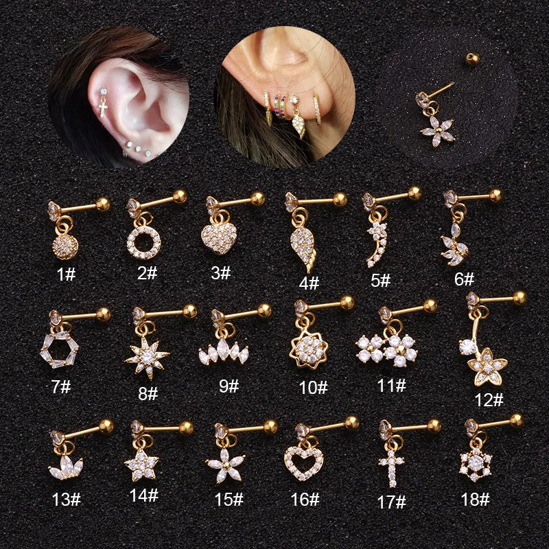 Jstyle 18G Stainless Steel Cartilage Earrings for Women Men Cubic Zirconia Stud Earring Helix Tragus Daith Conch Ear Piercing Jewelry 